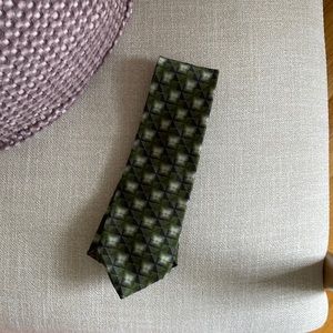 Stafford Men’s Geometric Print Silk Tie - Green and Black